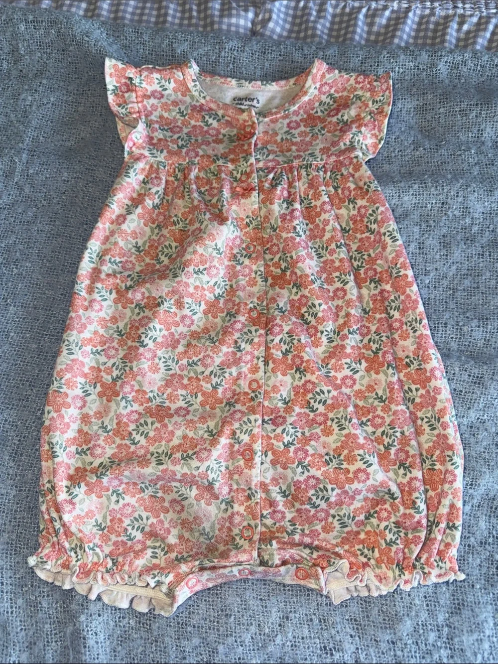 Carter's Coral Pink and Green Floral Cotton Baby One-Piece